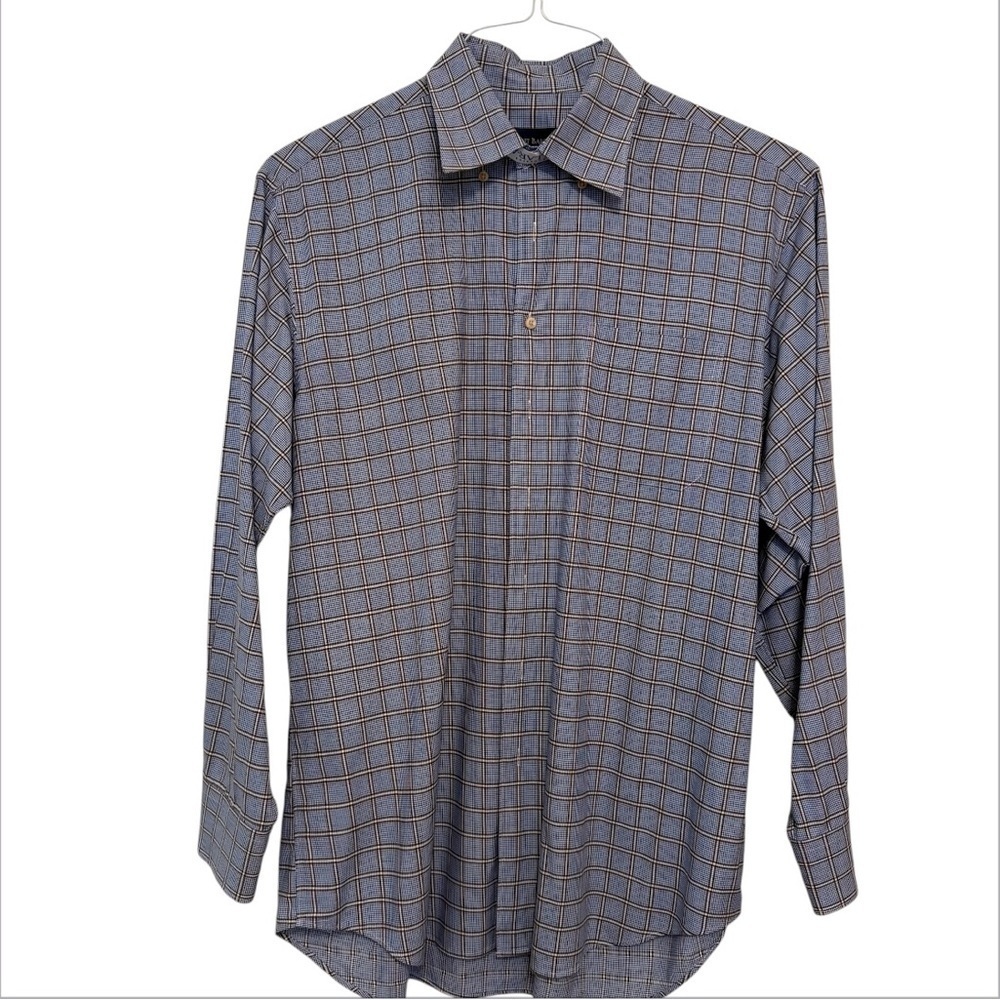 Scott Barber - Men’s Button-Down Blue Plaid Long Sleeve shirt Size Large